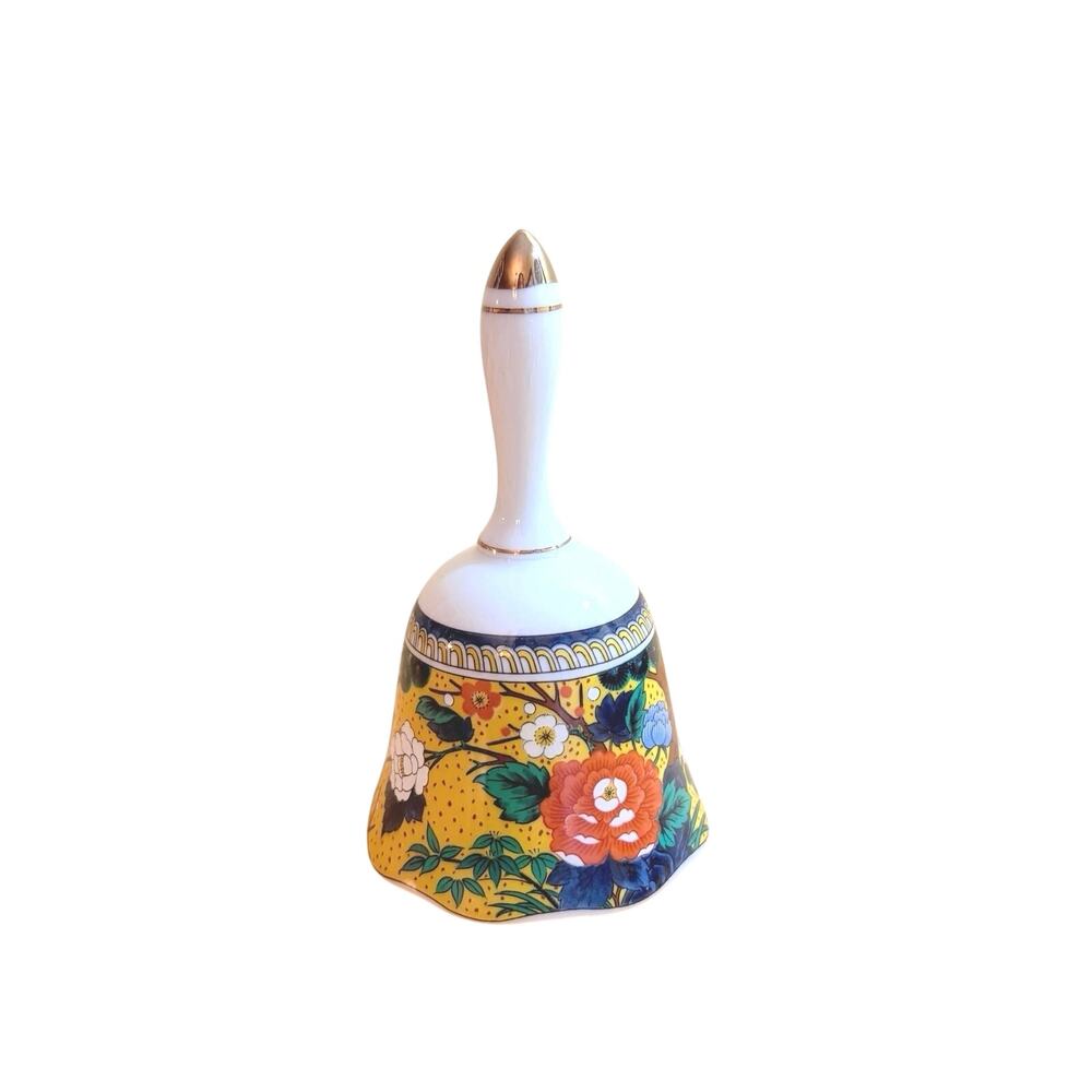 Vtg Porcelain Dinner Hand Bell Asian Art AImari Style Japanese Decor Foral Motif